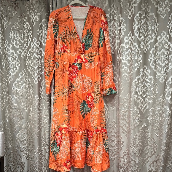 Dresses & Skirts - Tropical Orange Floral Dress Size XL